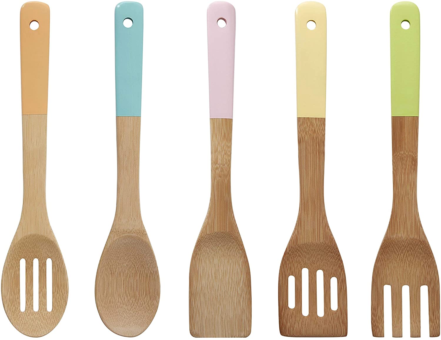 Kitchen Utensil Set, Pastel Handles 5 Piece, Bamboo, Multi/Coloured