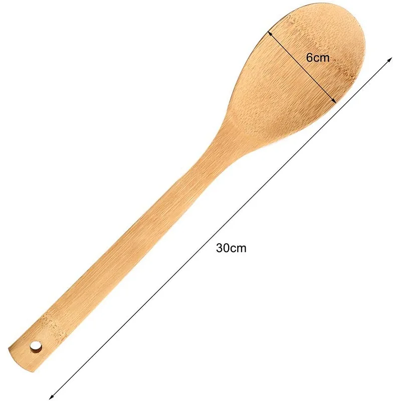 6 Pieces Bamboo Wooden Kitchen Cooking Utensils Set, Wooden Cooking Utensil Sets Easy to Clean Bamboo Wooden Solid Turner