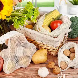 7 Pack Reusable Produce Bags,Organic Natural Cotton Mesh Storage Bags for Grocery Vegetables Fruits,Reusable Durable Grocery Shopping Storage Bags,Eco Friendly & Washable