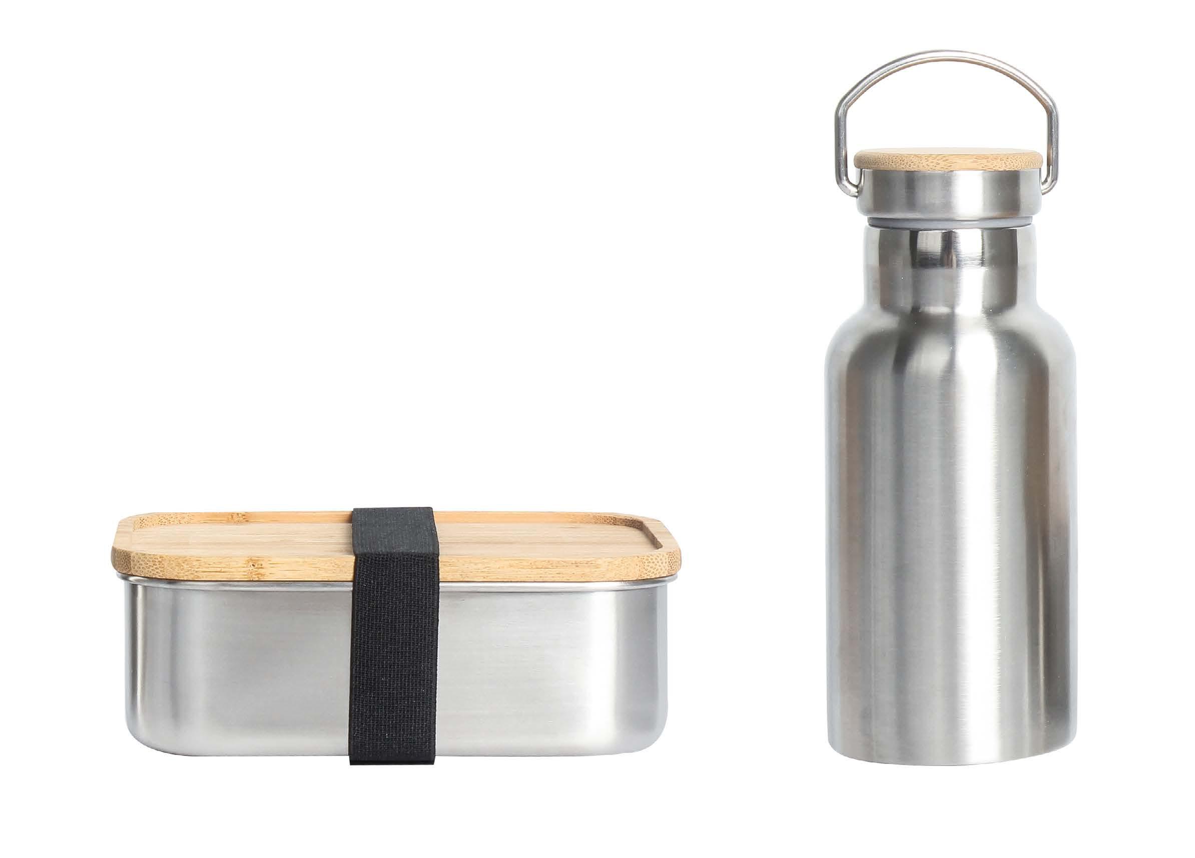 Bamboo lid bento box with water bottle set