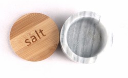 Marble Salt Jar with wood lid