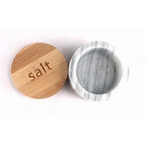 Marble Salt Jar with wood lid