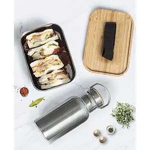 Bamboo lid bento box with water bottle set