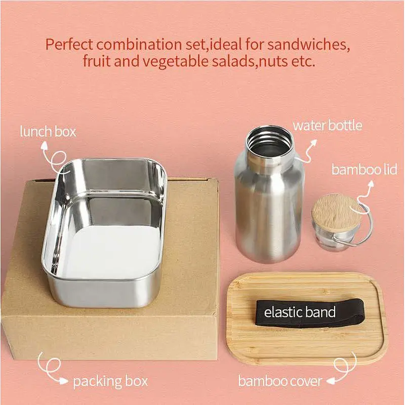 Bamboo lid bento box with water bottle set