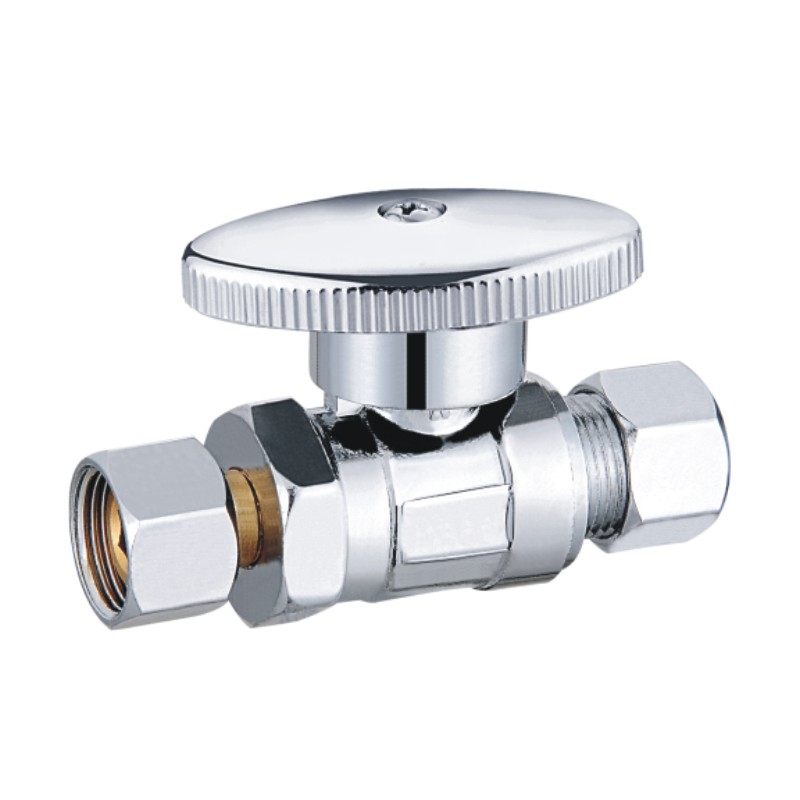 Brass Stop Valve 5/8OD x 1/2OD Comp Straight - 1/4 Turn