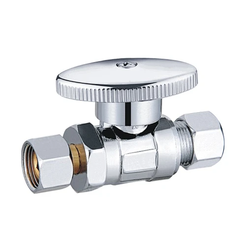 Brass Stop Valve 5/8OD x 1/2OD Comp Straight - 1/4 Turn