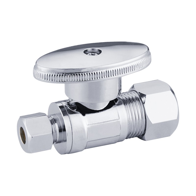 Brass Stop Valve 1/2OD x 1/4OD Comp Straight - 1/4 Turn