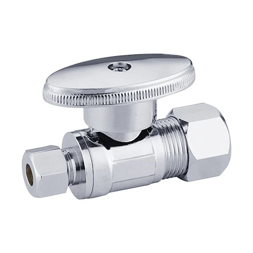 Brass Stop Valve 1/2OD x 1/4OD Comp Straight - 1/4 Turn
