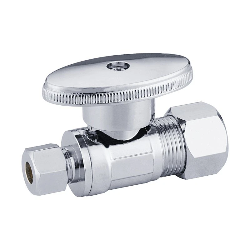 Brass Stop Valve 1/2OD x 1/4OD Comp Straight - 1/4 Turn