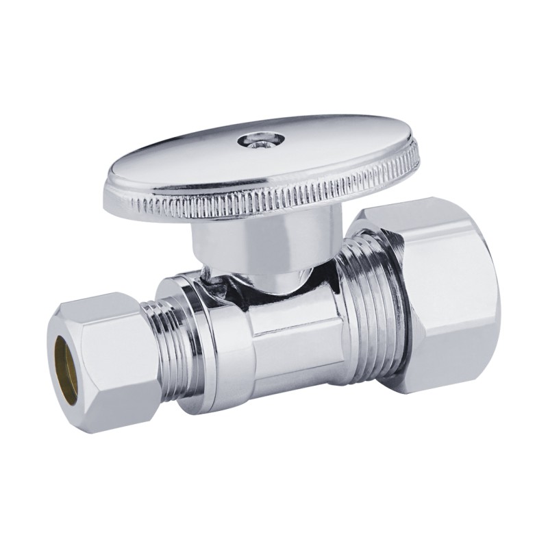 Brass Stop Valve 5/8OD x 3/8OD Comp Straight - 1/4 Turn
