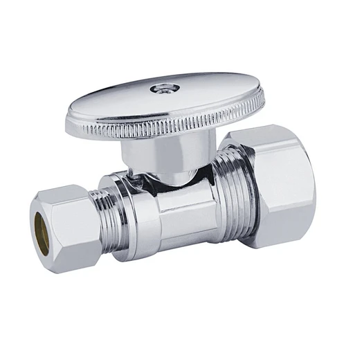 Brass Stop Valve 5/8OD x 3/8OD Comp Straight - 1/4 Turn