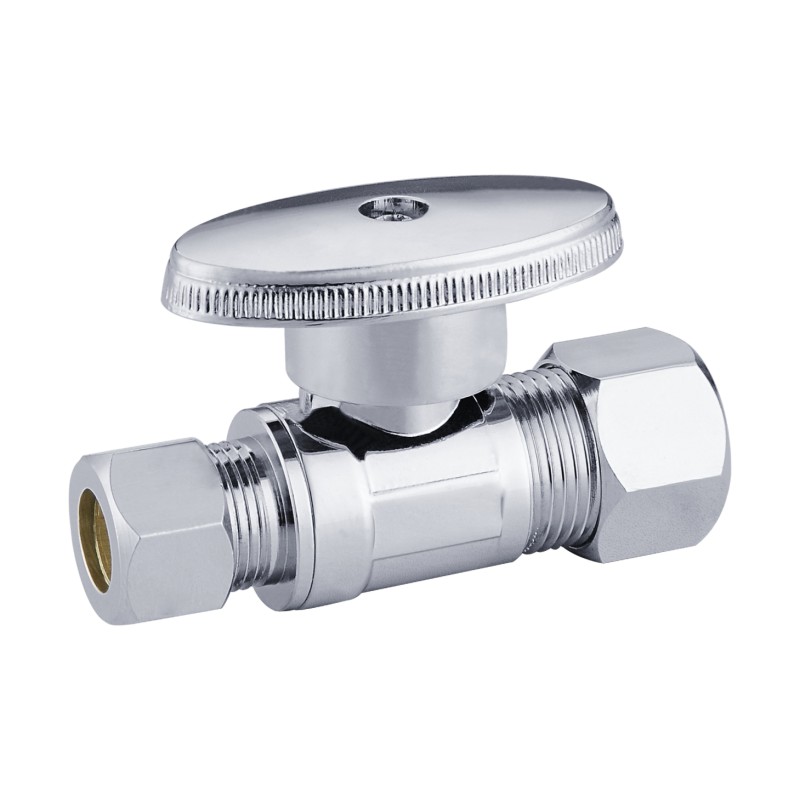 Brass Stop Valve 1/2OD x 3/8OD Comp Straight - 1/4 Turn