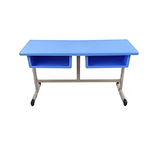 plastic double stuedent desk for high school with adjustable height