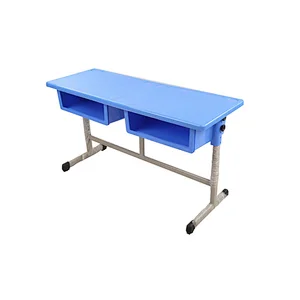 plastic double stuedent desk for high school with adjustable height