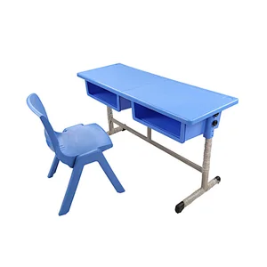 plastic double stuedent desk for high school with adjustable height