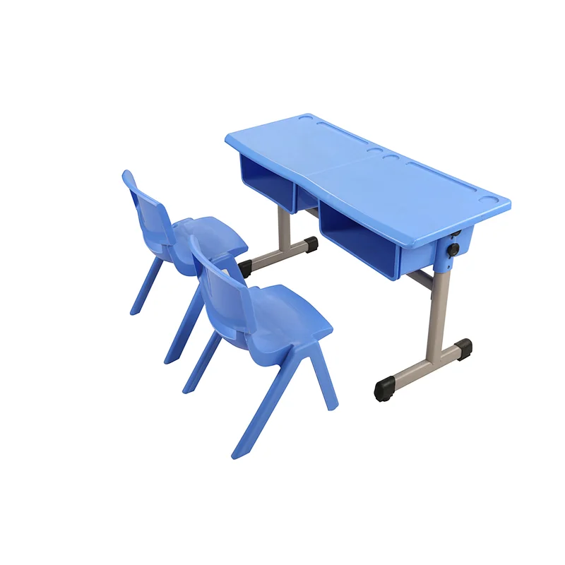 plastic double children desk for primary school with adjustable height