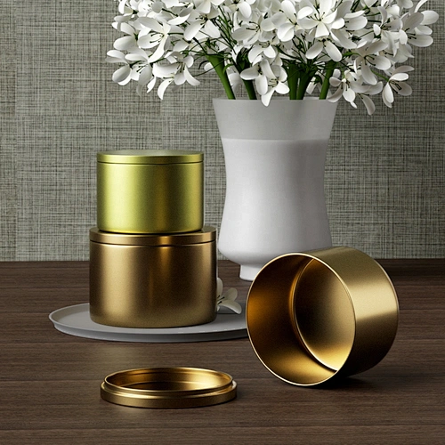 Metallic seamless candle tin with minimal design