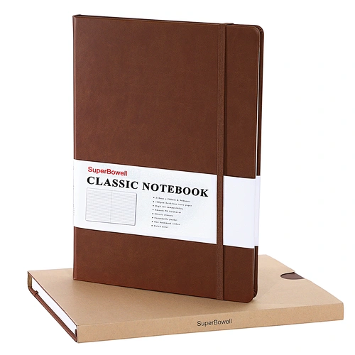 SuperBowell A4 Executive Notebook, X-Large Journal 8.5 x 11.6 inches,Hardcover Notebooks with Premium PU Leather,College Ruled Journals,100GSM Lined Thick Paper ,192 Pages (Ruled,Brown)