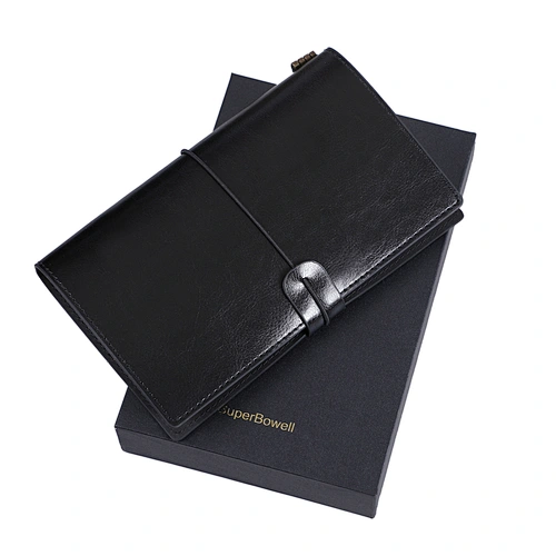 SuperBowell Traveler Notebook Journal,Perfect Journal for Women and Men,Premium PU Leather,4 Inserts with 100GSM Acid Free Paper,Idea as travel journal,240Pages,4.7 X7.9 Inches.(Black)