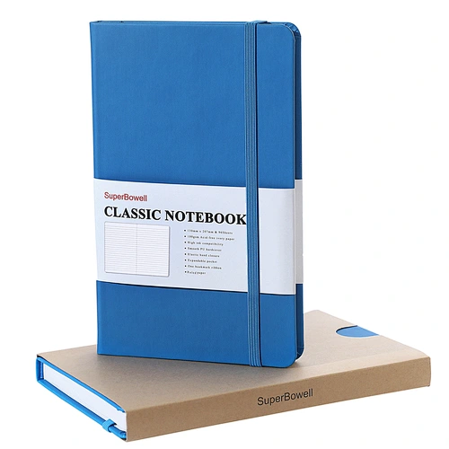 SuperBowell A5 Executive Notebook, College Ruled Journals,Hardcover Notebooks with Premium PU Leather, Medium Journal 5.23 x 8.38 inches, 100GSM Thick Lined Paper ,192 Pages.(Ruled,Blue)