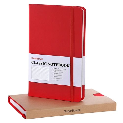 SuperBowell A5 Executive Notebook, College Ruled Journals,Hardcover Notebooks with Premium PU Leather, Medium Journal 5.23 x 8.38 inches, 100GSM Thick Lined Paper ,192 Pages. (Ruled,Red)