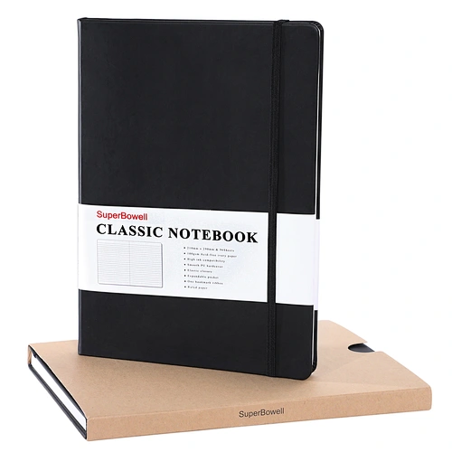 SuperBowell A4 Executive Notebook, X-Large Journal 8.5 x 11.6 inches,Hardcover Notebooks with Premium PU Leather,College Ruled Journals,100GSM Lined Thick Paper ,192 Pages (Ruled,Black)