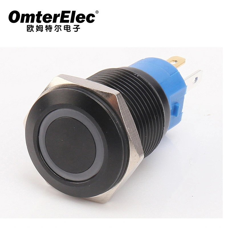 16FMM anodized black shell black sheet metal push switch
