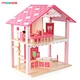 European Style Pink Diy Doll House With Furniture Doll House Wooden Pretend Play Toys Sets