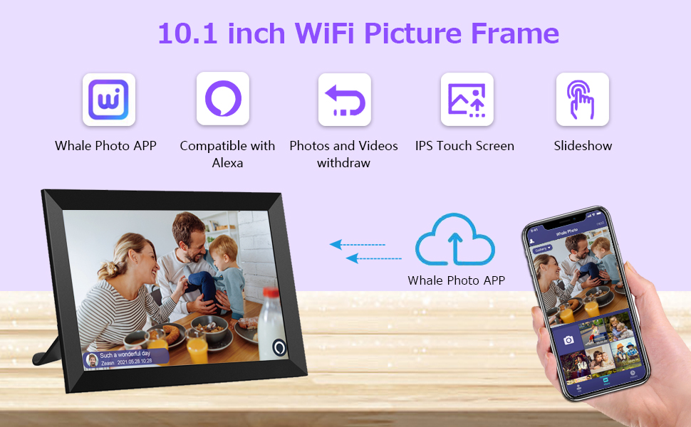 10.1 inch WiFi Digital Photo Frame Work with Alexa Voice Control