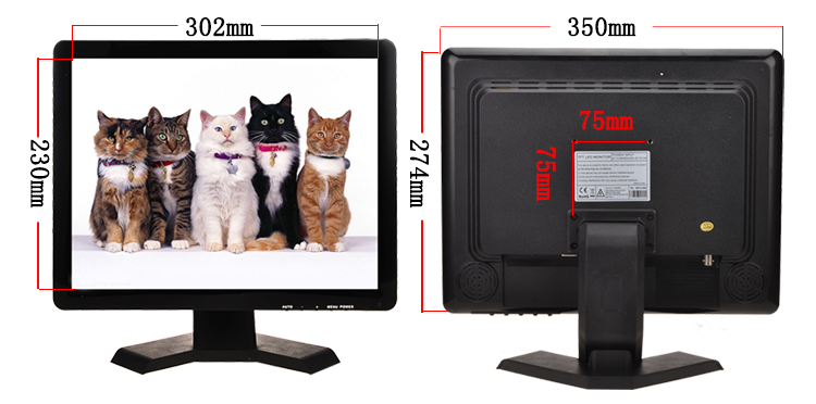 15 inch lcd cctv monitor with bnc size