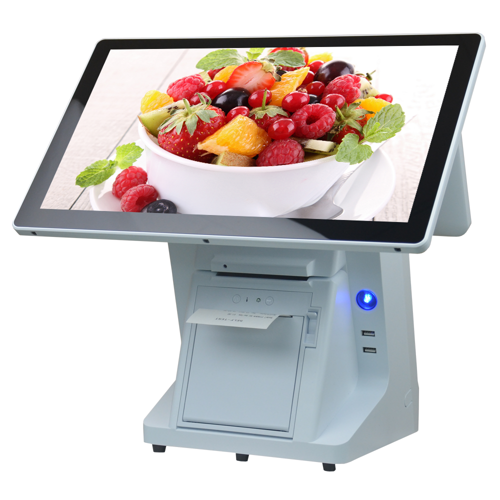 All In One Double Screen POS Computer 15.6 Inch Cash Register Tablet POS System Windows 10 with 80mm Terminal Printer