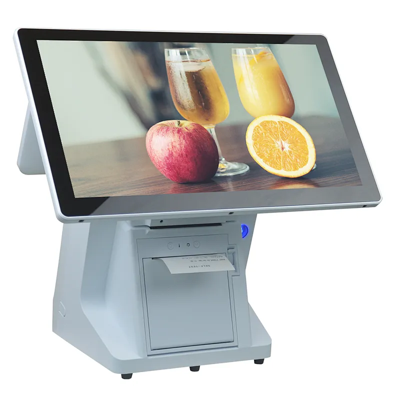 All In One Double Screen POS Computer 15.6 Inch Cash Register Tablet POS System Windows 10 with 80mm Terminal Printer