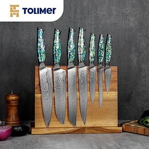 7pcs damascus knives set with resin and abalone shell handle