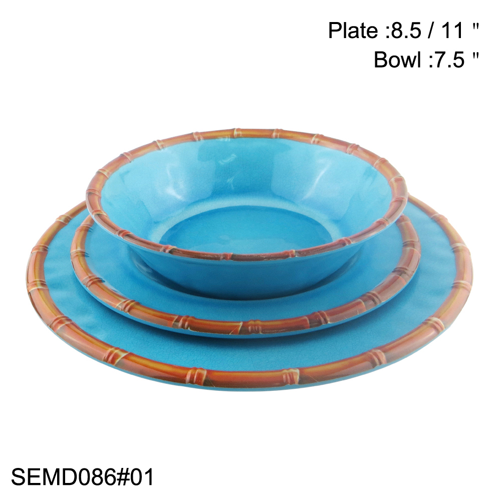 blue melamine dinnerware