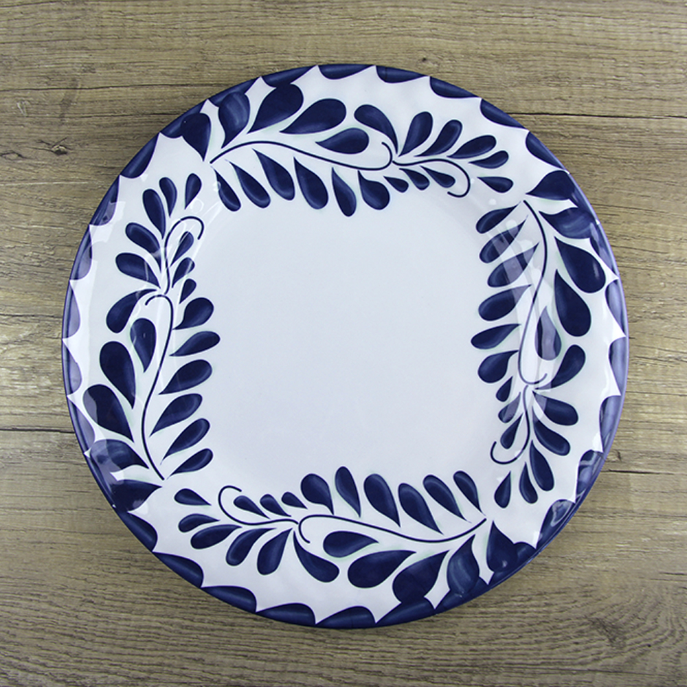 blue and white melamine plates