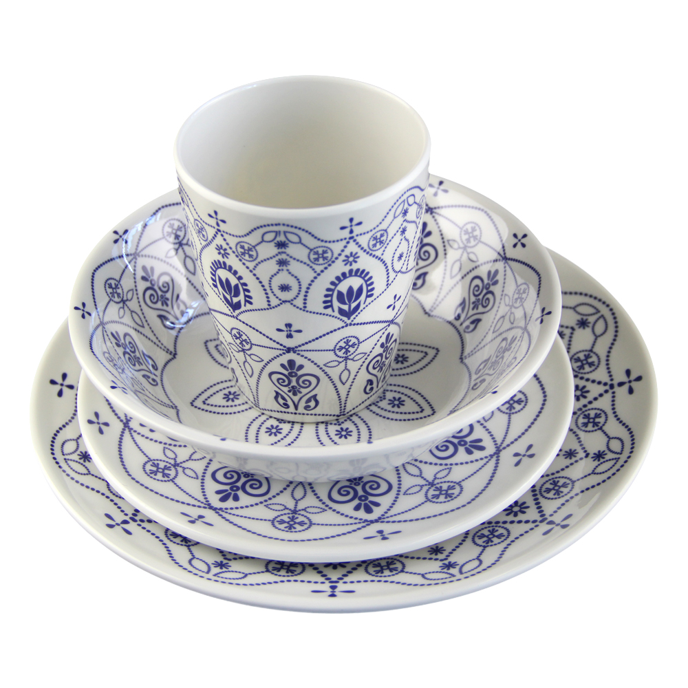 blue and white melamine plates