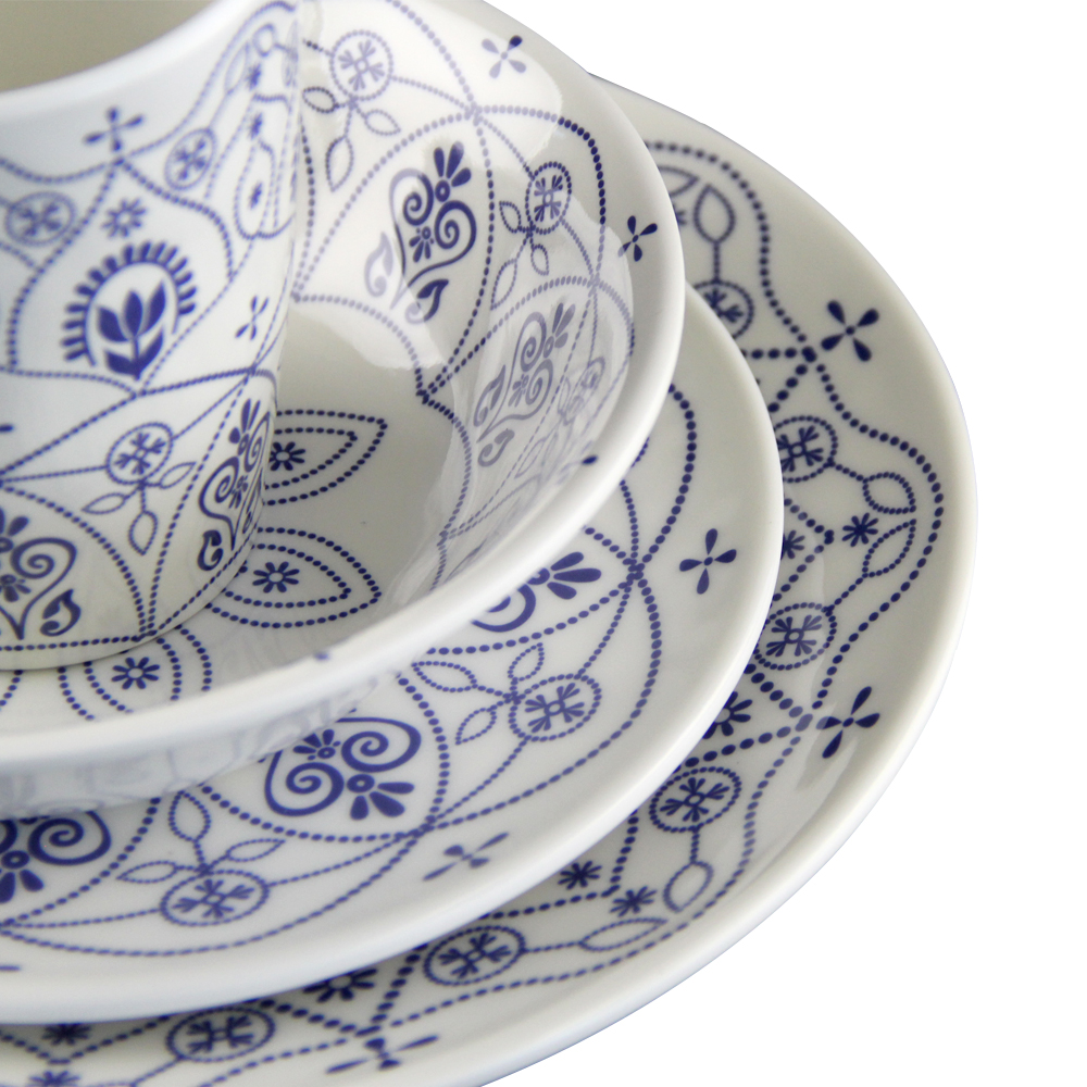 blue and white melamine dinnerware