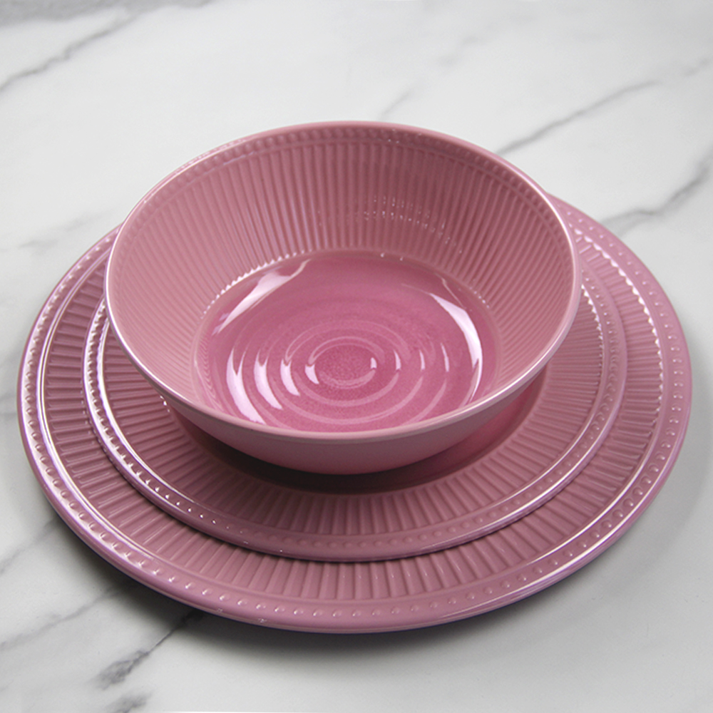 pink melamine dinnerware