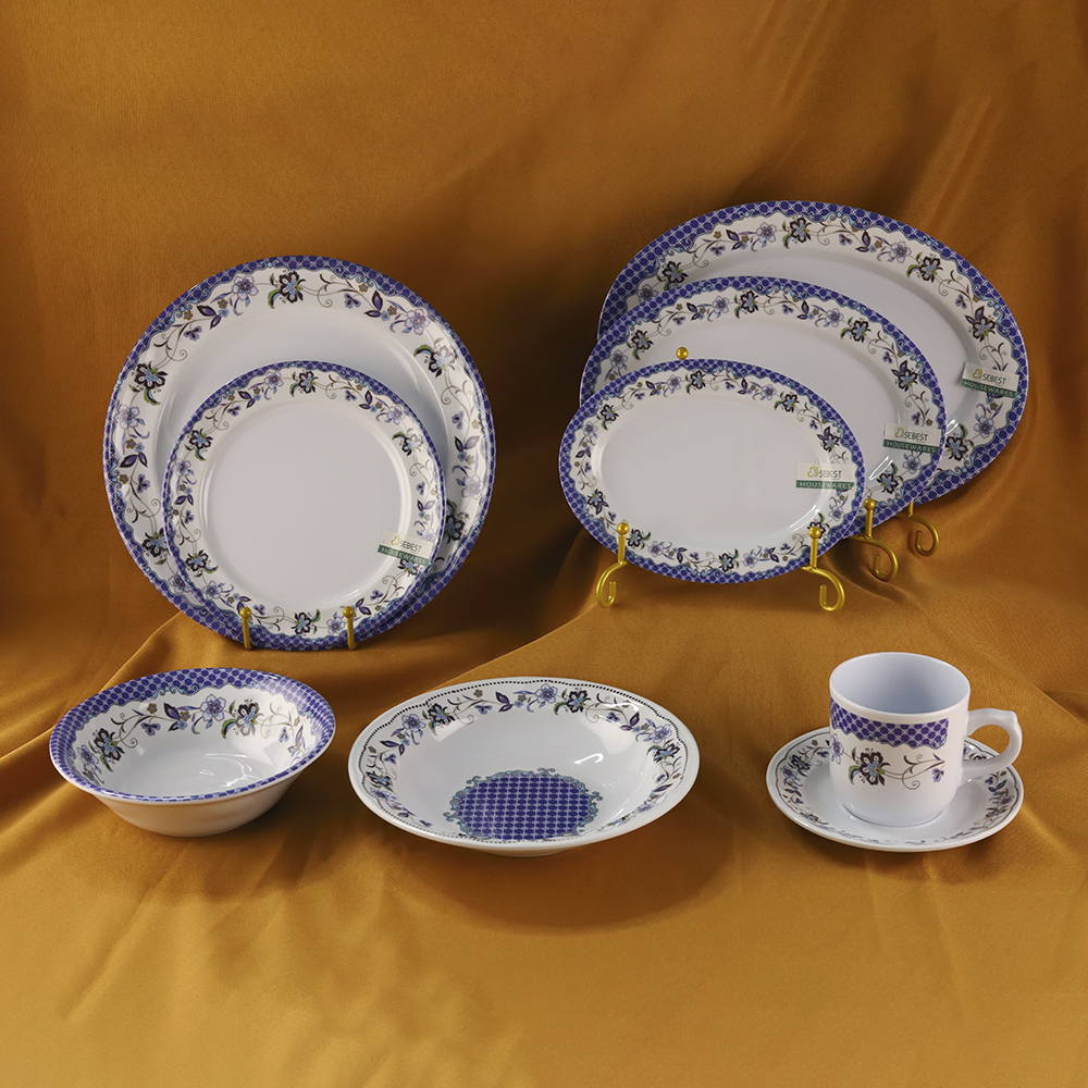 blue white melamine plates