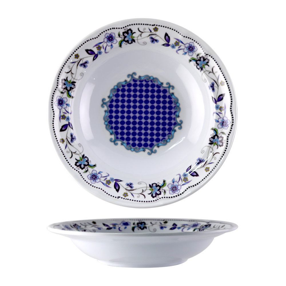 blue white melamine plates