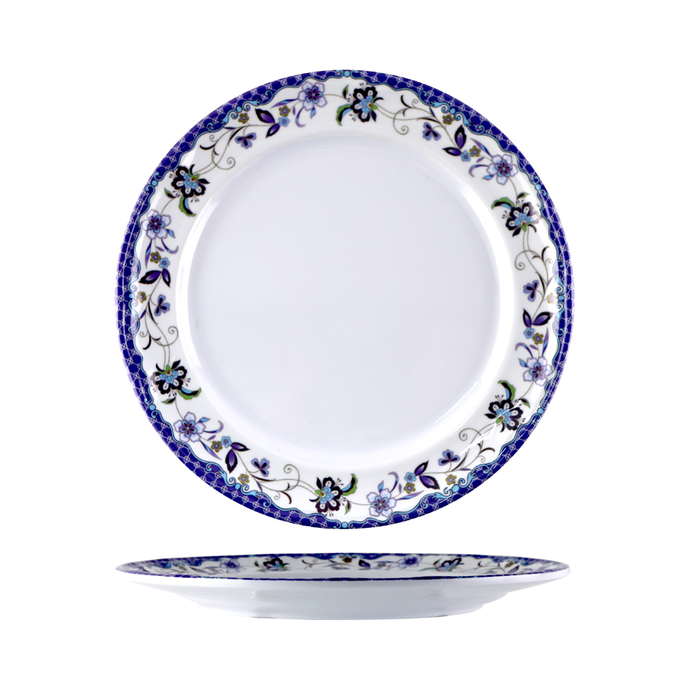 blue white melamine plates