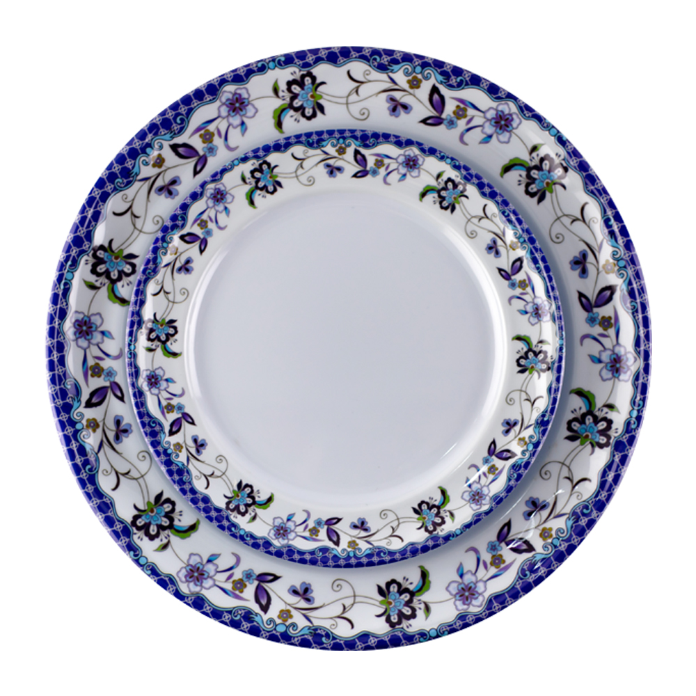 blue and white melamine dishes