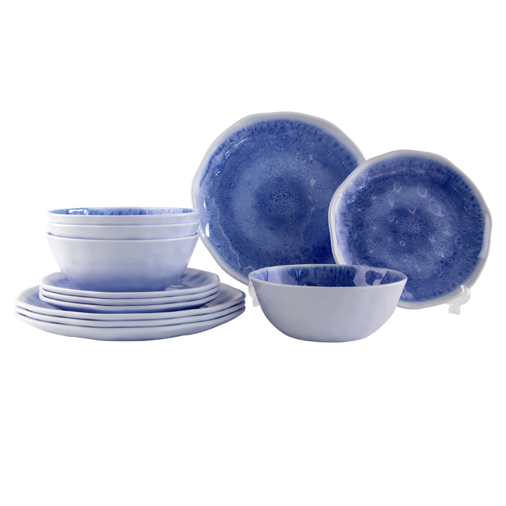 blue and white melamine dinnerware