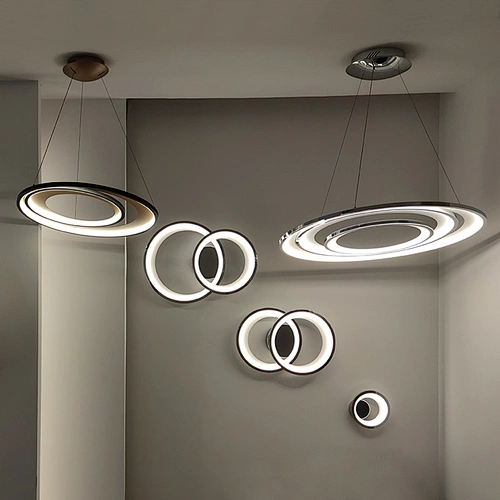Circle Chandelier Led Led Big Hotel Dining Room Living Room Luxury Round Aluminum Acrylic Circle Nordic Modern Ceiling Ring Chandelier