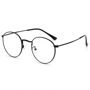 Metallic Optical Glasses Silicon Nose Pads Round Dark Frame Eyeglasses