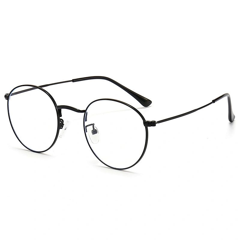 Metallic Optical Glasses Silicon Nose Pads Round Dark Frame Eyeglasses