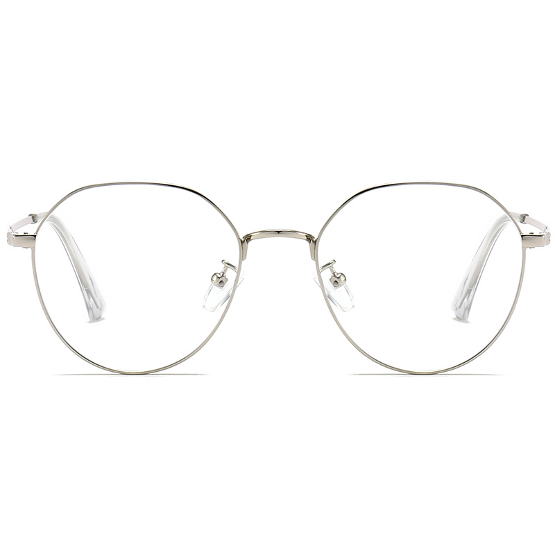 Shiny Silver Metal Optical Glasses for Women and Men Round Frame