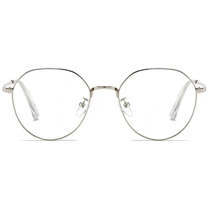 Shiny Silver Metal Optical Glasses for Women and Men Round Frame