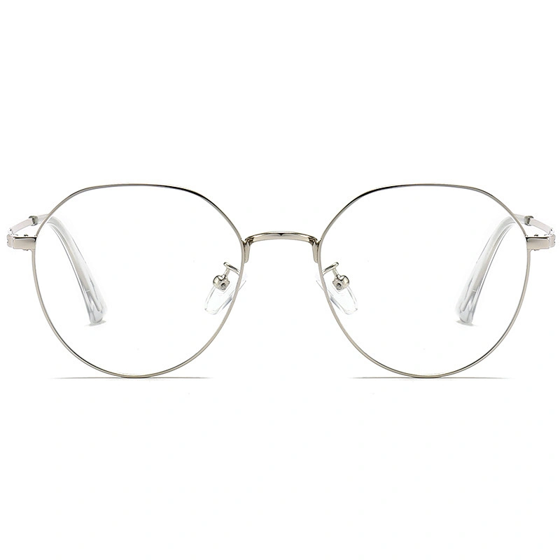Shiny Silver Metal Optical Glasses for Women and Men Round Frame