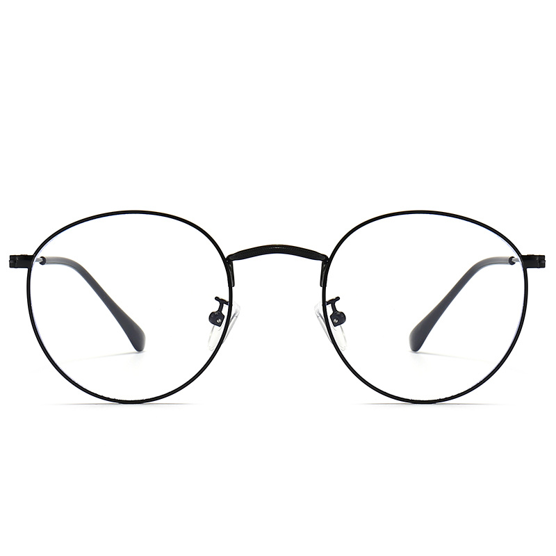 Metallic Optical Glasses Silicon Nose Pads Round Dark Frame Eyeglasses